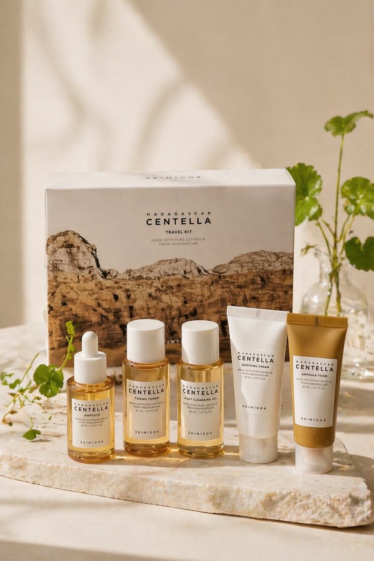 SKIN1004 Madagascar Centella Cleanser, Face Serum, Toner, Soothing Skincare Travel Set
